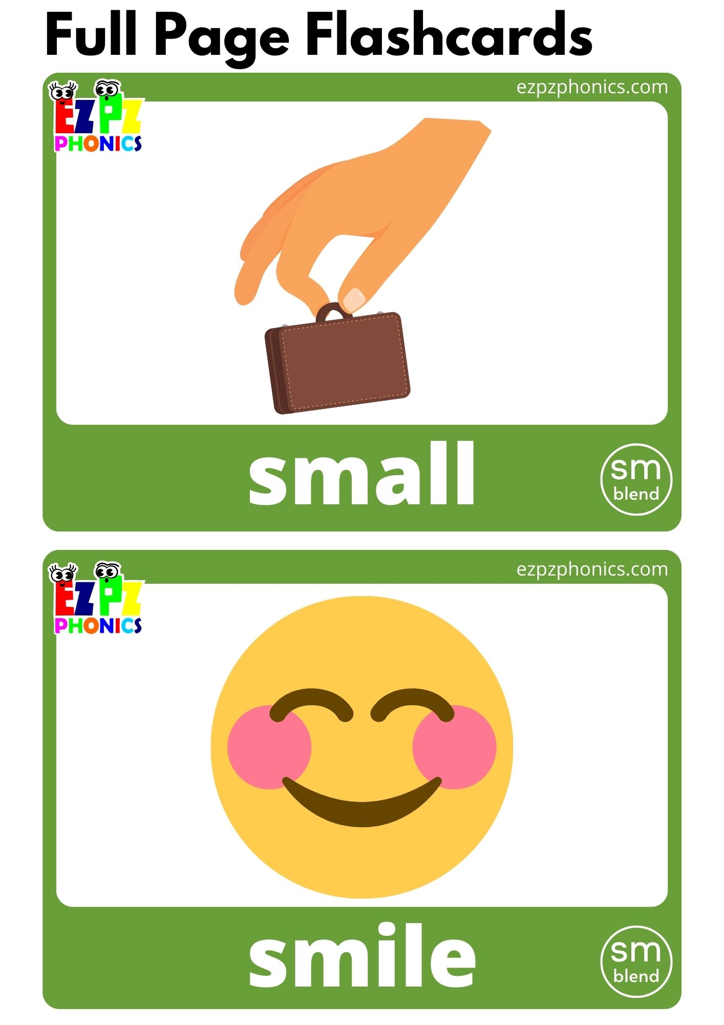 SM Blends Phonics Flashcards with Images and Words Download Free Printable PDF or View Online for Teaching Phonics to Kindergarten and ESL Students